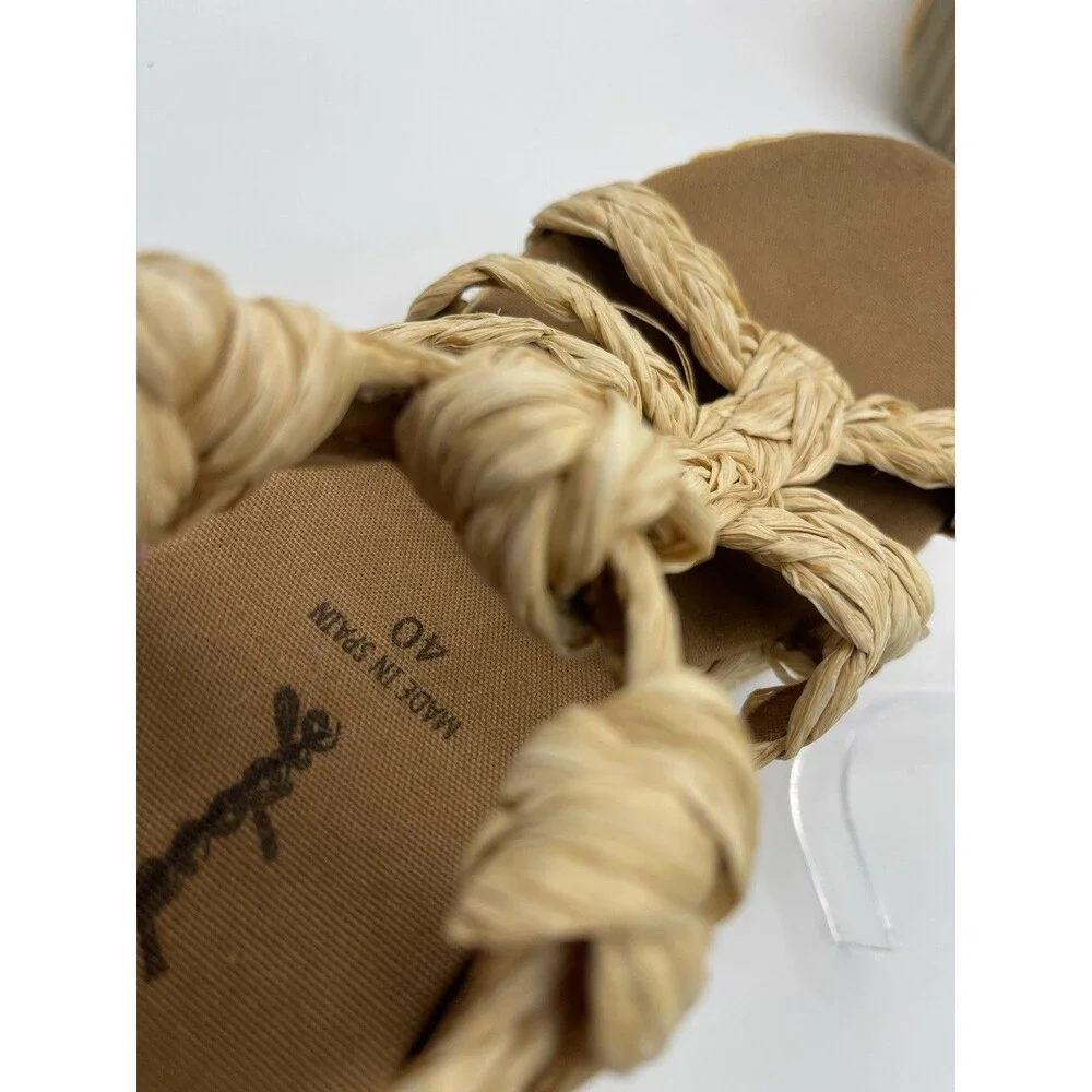 Free People Platform Sandals Beige Raffia Rendevous Braided Weave Shoes Size 10